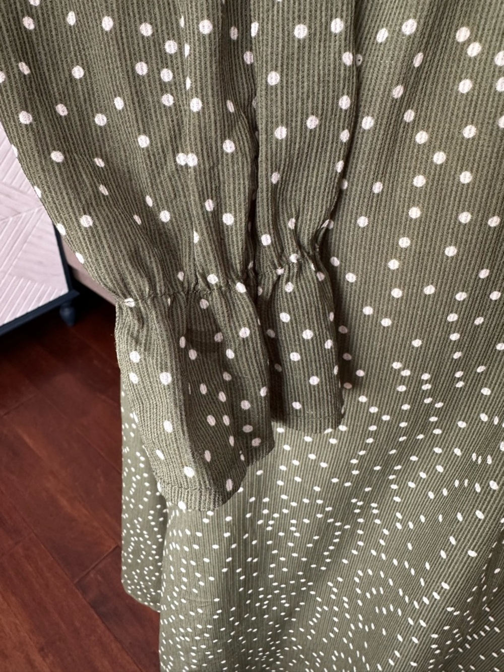 Olive Green Polka Dot Ruffle Tie-Neck Long Sleeve Dress - Picture 4 of 4